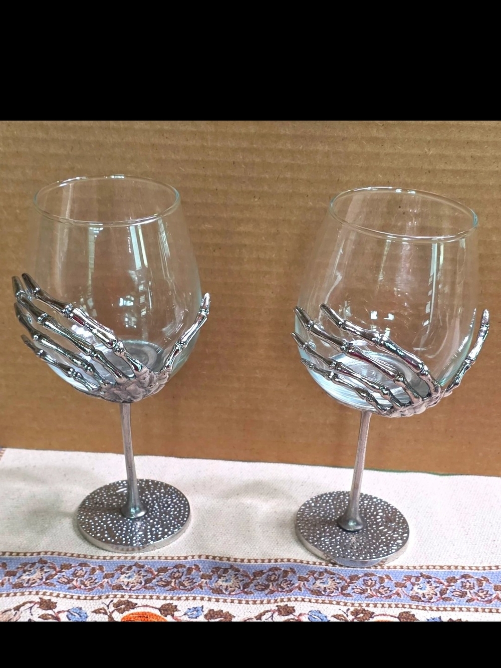 Source Unknown Silver Skeleton Hand Wine Glasses - Set of 2
